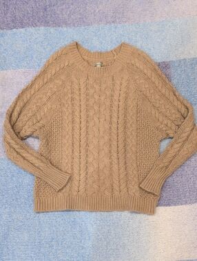 Aerie Cable-Knit Crewneck Sweater in Tan